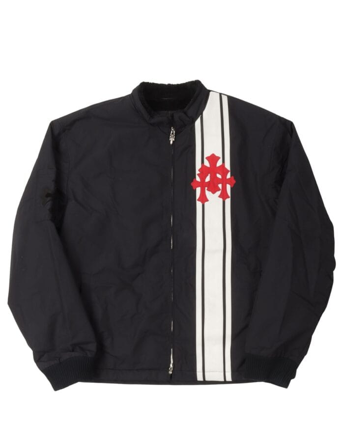 Chrome Hearts Faux Fur Lined Cemetery Cross Patch Racing Jacket