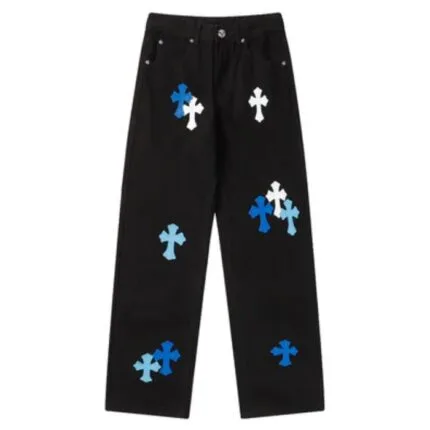 Chrome Hearts Blue & White Cross Patch Jeans