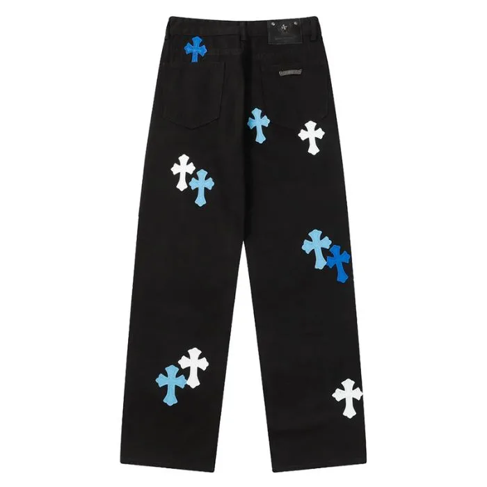 Chrome Hearts Blue & White Cross Patch Jeans