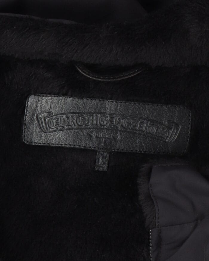 Chrome Hearts Faux Fur Lined Cemetery Cross Patch Racing Jacket